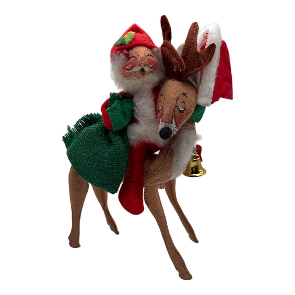 Annalee Mobilitee Santa Hugging Reindeer 1965 Reindeer & 1980 Santa 9"